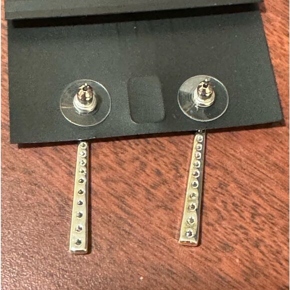 INC Silver Tone Crystal Drop Post Earrings - Picture 4 of 4